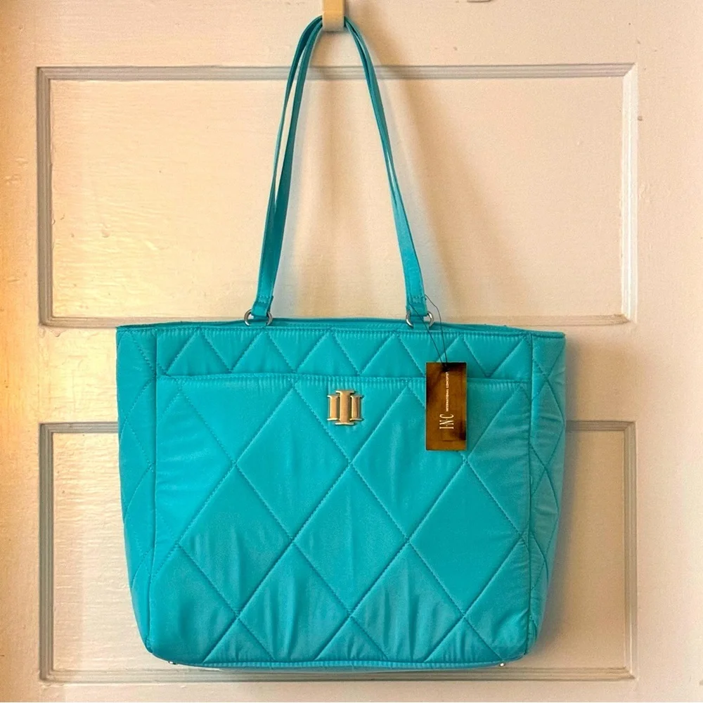 INC Ryenne Quilted Nylon Turquoise Sea Tote NWT